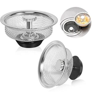Kitchen Sink Strainer with Handle and Stopper Replacement Kitchen Sink Drain Basket/Stopper/Plug 3.3 Inch Stainless Steel Kitchen Sink Drain Strainer Mesh Sifter Filter(‎Silver)