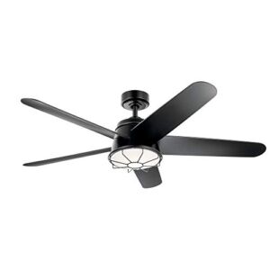 54 inch Daya LED Ceiling Fan with Etched Cased Opal Glass in Satin Black with Black Blades