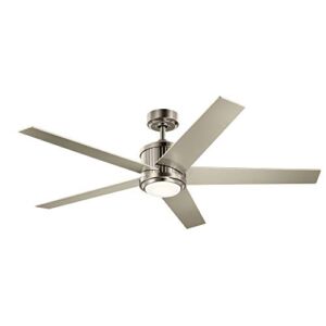 56 inch Brahm LED Ceiling Fan with Etched Cased Opal Glass in Brushed Stainless Steel with Reversible Silver and Walnut Blades