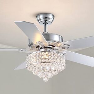 CROSSIO Modern Crystal Chandelier Ceiling Fan Chrome Gorgeous Reversible Ceiling Fan Light Fixture with Remote for Bedroom Living Room 50″
