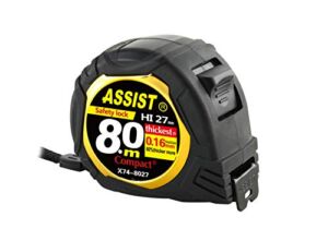 26FT Measuring Tape by ASSIST-Easy Read Double Side Printing with Metric and Inches，3.2m Level Standout Blade,Heavy Duty Shock Absorbent Rubber Case-for Construction and Surveyor