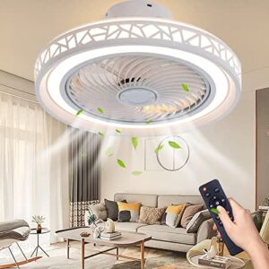 Ceiling Fan with Lights Remote Control, 72W Dimming 3 Colors LED Ceiling Fan, 3 Wind Speed and 1/2H Timing, Modern Bladeless Ceiling Fan Low Profile Ceiling Fan with Light for Bedroom
