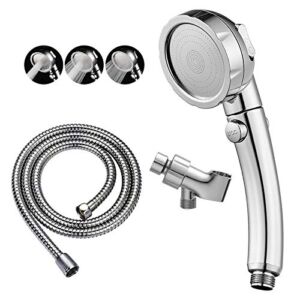 KAIYING Chrome High Pressure Handheld Shower Head with ON/OFF Pause Switch, 3 Spray Modes Shower Wand with Shut Off Button, Removable Camper Shower Head with Hose and Adjustable Angle Bracket