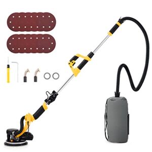 ZELCAN 800W Drywall Sander with Vacuum Attachment, 6 Speed Folding Sander with Extendable Handle LED Lights Dust Collector and 12 Sanding Discs, Drywall Power Tool for Woodworking Home Improvement