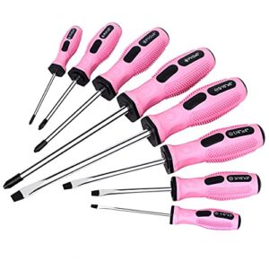 FASTPRO 8-Piece Pink Magnetic Screwdrivers Set with 4 Phillips and 4 Slotted Tips, Precision Screwdriver Repair Tool Kit for Wowen