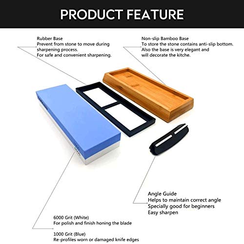Whetstone Knife Sharpening Stone Set, Premium 2-Sided Whetstone Sharpener 1000/6000 Grit Whetstone Kit with Non-Slip Bamboo Base and Silicon insert Angle Guide for Chef Knife and Kitchen Knife | The Storepaperoomates Retail Market - Fast Affordable Shopping