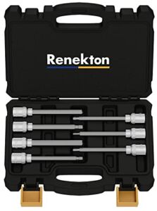 Renekton 3/8” Drive Extra Long Allen Hex Bit Socket Set, Metric, 3mm to 10mm, S2 and Cr-V Steel, 7 Piece Set