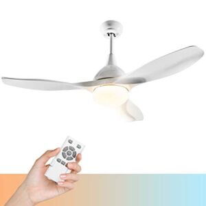 Tangkula Modern Ceiling Fan with Light, Indoor Low Profile LED Ceiling Fan with Remote Control, Reversible Noiseless Motor, 5-Speed & 3 Colors Temperature Switch, 48-inch (White)