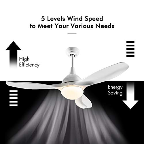 Tangkula Modern Ceiling Fan with Light, Indoor Low Profile LED Ceiling Fan with Remote Control, Reversible Noiseless Motor, 5-Speed & 3 Colors Temperature Switch, 48-inch (White) | The Storepaperoomates Retail Market - Fast Affordable Shopping