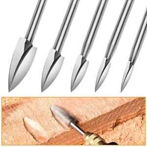Wood Carving Tools, 5 PCS HSS Engraving Drill Bit Set Wood Crafts Grinding Woodworking Tool 1/8” Shank Universal Fitment for Rotary Tools