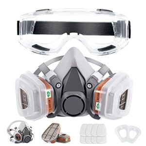 Respirator Mask Reusable Half Face Cover Gas Mask with Safety Glasses, Paint Face Cover Face Shield with Filters for Painting, Welding, Polishing, Woodworking and Other Work Protection (Medium)
