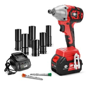 20V 2 In 1 Brushless Impact Wrench Cordless Drill Set with 4.0 Ah Battery Delivers 300 Ft-lbs Torque 2900 RPM, Impact Gun with 6 Pcs Drive Impact Sockets & 2 Pcs Screwdriver Bits