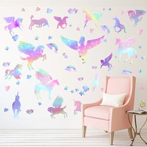 Unicorn Peel and Stick Wall Decal Giant Glitter Unicorn Wall Sticker Kids Room Nursery Cartoon Wall Decals Removable DIY Cartoon Party Wallpaper for Playroom Living Room Decor (Rainbow Color Series)