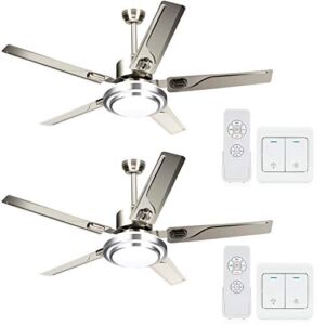 LEDMO 2 Pack Stainless Steel Ceiling fan with Lights Wall and Remote Control 3 Color Lights Timer Modern 48inch 5 Blades for Kitchen Bedroom Living Dinning Room