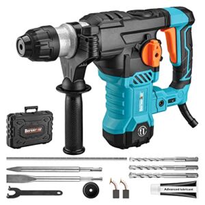 Berserker 1-1/4″ SDS-Plus Rotary Hammer Drill with Vibration Control,Safety Clutch,12.5 Amp 4 Functions Corded Rotomartillo for Concrete-Including 3 Drill Bits,Flat and Point Chisel,Carrying Case