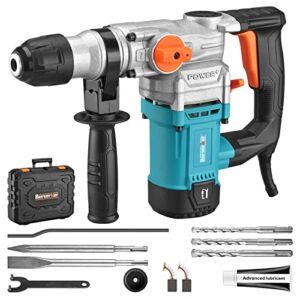 Berserker 1-1/8″ SDS-Plus Rotary Hammer Drill with Safety Clutch,9 Amp 3 Functions Corded Rotomartillo for Concrete – Including 3 Drill Bits,Flat Chisel, Point Chisel,Carrying Case