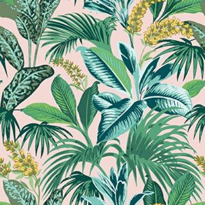 Tempaper Pink Botanical Havana Palm Removable Peel and Stick Wallpaper, 20.5 in X 16.5 ft, Made in the USA
