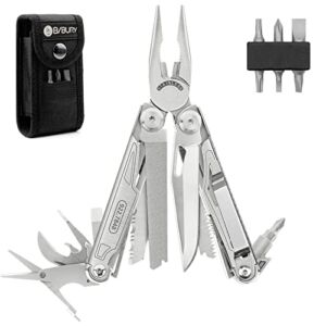 BIBURY Multitool, 19-in-1 Stainless Steel Multi Tool with Fold-able Pliers, Screwdriver Sleeve, Scissors, Nylon Pouch, Muti-tool for Camping Survival Hiking Hunting Repairing, Gifts for Him