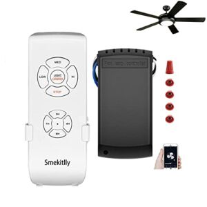 Smekitlly Smart WiFi Ceiling Fan Remote Controls Kit with Light Dimmer Switch, RF/APP Remote Controller for Ceiling Fan Light, Compatible with Alexa and Google Home Assistant, No Hub Required.