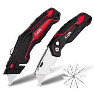 KATA 2-Pack Heavy Duty Utility Knife,Quick Change Blade, Retractable and Folding Box Cutter for Cartons, Cardboard and Boxes – With 10pcs SK5 Sharp Blades Included,Blade Storage Design