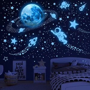 Glow in the Dark Stars for Ceiling,Outer Space Planet Wall Stickers Glow in the Dark Galaxy Universe Wall Decal Solar System Rockets Alien Wall Decor for Kids Boys Girls Bedroom Nursery Playroom Ceiling Decor