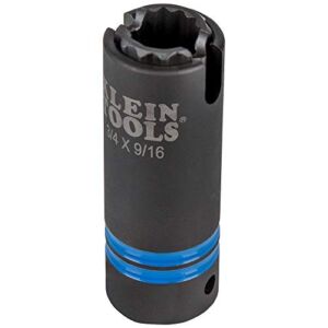 Klein Tools 66031 3-in-1 Slotted Impact Socket, 12-Point Deep Sockets, Coaxial Spring Loaded, 3/4 and 9/16-Inch Hex Sizes, 1/2-Inch Drive