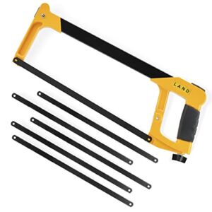LAND 12 Inch Hacksaw – Heavy Duty Coping Saw with 5 Extra High-Carbon Steel Blade, for PVC, Pipe, Carpentry