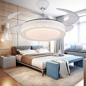 CosCosX Ceiling Fans with Lights,42 Inch LED 3 Color Remote Control Retractable Invisible Blades 3 Speeds Indoor Ceiling Light Kits with Fans for Decorate Living Room Bedroom