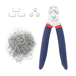 WORKPRO Hog Ring Pliers with 500 Pcs 3/4″ Hog Rings, Galvanized Steel Hog Rings Perfect for Furniture Upholstery, Auto Upholstery, Meat & Sausage Casings
