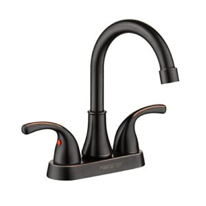 Bathroom Sink Faucet FRANSITON 4 Inch Faucet 2 Handle Bathroom Sink Faucet Lead-Free Oil Rubbed Bronze Bath Sink Faucet with Pop-up Drain Stopper and Supply Hoses