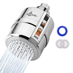 AQUALUTIO Shower Head Water Filter – 15-Stage High Pressure Purifier Bathroom Filtration System for Hard Water, Chlorine & Heavy Metals with Vitamin C & E – 360° Rotation Filter Angle Head
