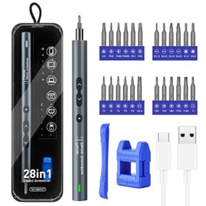 WOTOW Mini Electric Screwdriver, 28 in 1 Powerful Cordless Precision Screwdriver Set with 24 Bits 3 LED Lights Rechargeable Handy Repair Tools with Magnetizer for Phone Watches Toys Laptops (Upgraded)
