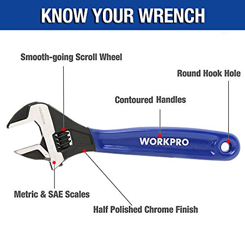 WORKPRO 2-piece Adjustable Wrench Set, 6-Inch & 10-Inch, Extra-Wide Jaw Black Oxide Wrench, Metric & SAE Scales, for Home, Garage, Workshop and DIY | The Storepaperoomates Retail Market - Fast Affordable Shopping