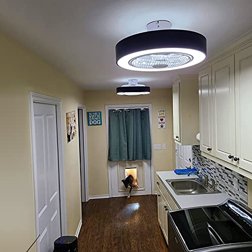 Flush Ceiling Fan with Light, 22 inches Enclosed Ceiling Fan with LED Light, Low Profile Flush Mount Bladeless Ceiling Fan Lighting with Remote for Indoor Dining Room Bedroom Outdoor Patio | The Storepaperoomates Retail Market - Fast Affordable Shopping
