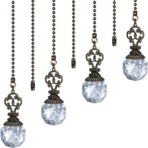 Ceiling Fan Pull Chains Crystal Light Fan Pull Chain Pendant with Ball 12 Inch Vintage Ceiling Fan Chain Extender Ornament Chain for Fan Pull (Transparent,4 Pieces)