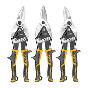 INGCO 3 Pack Aviation Tin Snips Set Left Right Straight Offset Tin Cutting Shears 10 Inch Metal Cutter Pliers Nippers Snip for Sheet Metal with Comfortable Grips HTSNK0110