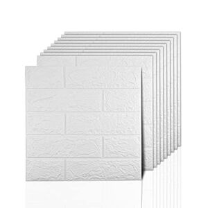 Sodeno 3D Wall Panels Peel and Stick, 14.5 Sq Ft Coverage,Printable Faux Brick Wallpaper Sticker with Self-Adhesive Waterproof Foam for Interior Wall Decor, Bathroom, Home Decoration (10 Pcs) (White)