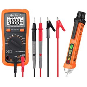 Neoteck Auto-Ranging Digital Multimeter and Non-Contact Voltage Tester Pen Set, Electrical Tester Kit with Test Probe Leads & Banana Plug to Alligator Clips