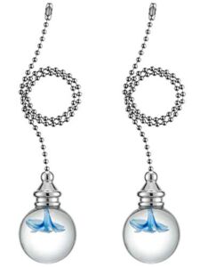 Crystal Pull Chain for Ceiling Fan and Light – 2Pcs,Decorative Blue Flower Crystal Pendant,12 Inches 3 mm Diameter Beaded Ball Pull Chain Extension with Connector