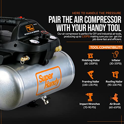 SuperHandy Portable Air Compressor, 2 Gal, 135 PSI, Li-on Battery Operated, 60db Ultra Quiet & Lightweight – For Air Tools, Tire Inflation, & Construction | The Storepaperoomates Retail Market - Fast Affordable Shopping