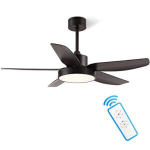 46 Inch Ceiling Fan with Light and Remote Control Black, ALUOCYI Flush Mount Ceiling Fan with 3 Color Light, 5 Blades, 6 Speeds, Noiseless Reversible Motor for Bedroom, Living Room, Indoor or Outdoor
