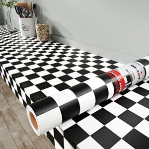 Decotalk Checkered Peel and Stick Wallpaper for Kitchen Backsplash Wall Paper Black and White Checkerboard Decor for Wall Cabinets Bathroom Removable Contact Paper Checkered Stick on Tile 120×12 Inch