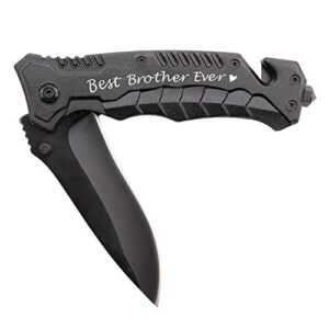 Corfara Engraved Black Pocket Knife for Brother Birthday Gifts Idea Camping Knife with Window Glass Breaker and Seatbelt Cutter, Best Brother Ever, Brother Gift for Christmas Graduation Birthday