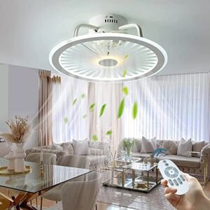 Low Profile Ceiling Fan with Lights 36W LED Dimming with Remote Control Modern Indoor 3 Speeds 3 Color Adjustable Flush Mount Invisible Blades Quiet Fan Timeable Bedroom Living Room Kitchen 19″ White