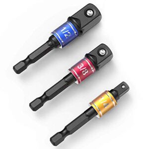 CIGOTU Impact Grade Socket Adapter Set, 3-PCS Drill Bit Adapter with Bit Holder, Sizes 1/4″, 3/8″, 1/2″, 1/4-Inch Hex Shank, Cr-V, for Cordless Drill & Screwdriver, Power Drill & Driver