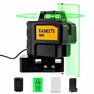[Up to 40Hrs] KAIWEETS Self Leveling Green Laser Level, 360 Laser Line with 2 Plumb Dots, Construction Laser Level for Picture Hanging, Outdoor Cross Line 197ft with Charge Batteries, Magnetic Stand