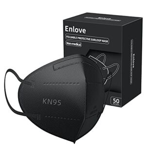 Enlove KN95 Face Masks Black 50 Pack, 5-Layer Filter Face Mask