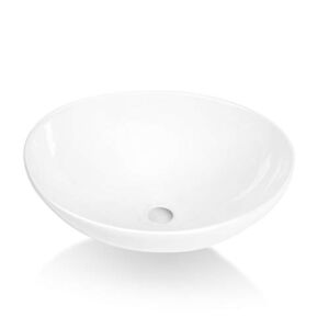 Sinber 16″ x 13″ White Oval Ceramic Countertop Bathroom Vanity Vessel Sink