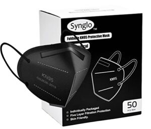 SYNGLO KN95 Black Face Masks, 50 Pack, Individually Packaged, 5 Layer Breathable Safety Mask, Filter Efficiency≥95%, For Travel, Work, Restaurants, Outdoors.