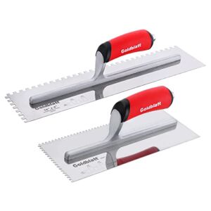 Goldblatt 2-Piece Notch Trowel Set, 1/8″X1/8″ Square & 1/4″X1/4″ Square, Made of Premium Stainless Steel with Soft Grip Handle, Perfect for Masonry Tile Work